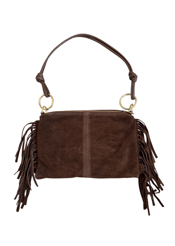 21Jewelz Tas met gouden ringen & franjes -  suede bruin
