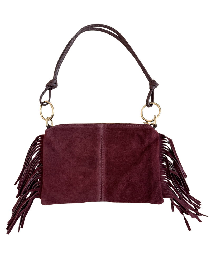 21Jewelz Tas met gouden ringen & franjes -  suede burgundy