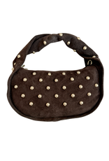 21Jewelz Midi handtas met gouden studs - suede donker bruin