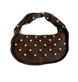 21Jewelz Midi handtas met gouden studs - suede donker bruin