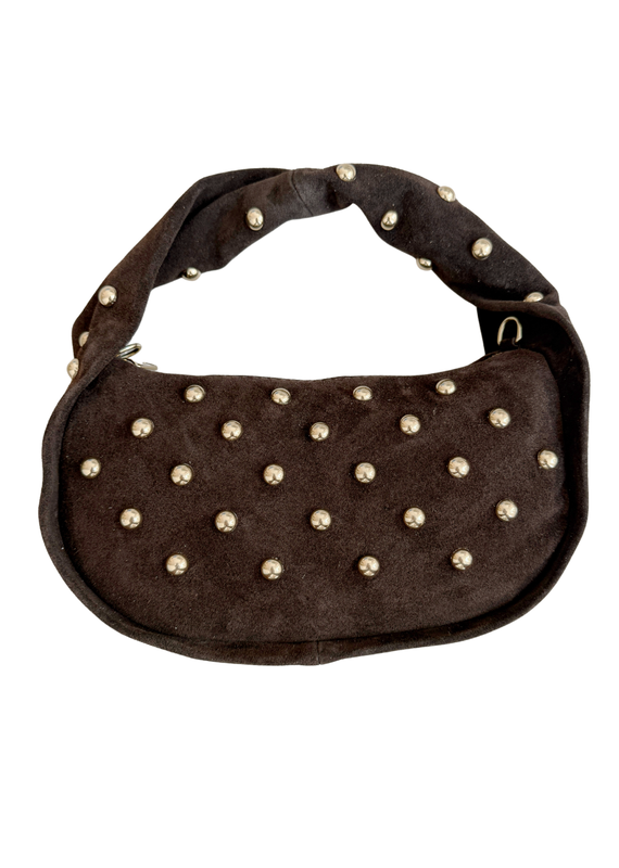 21Jewelz Midi handtas met gouden studs - suede donker bruin