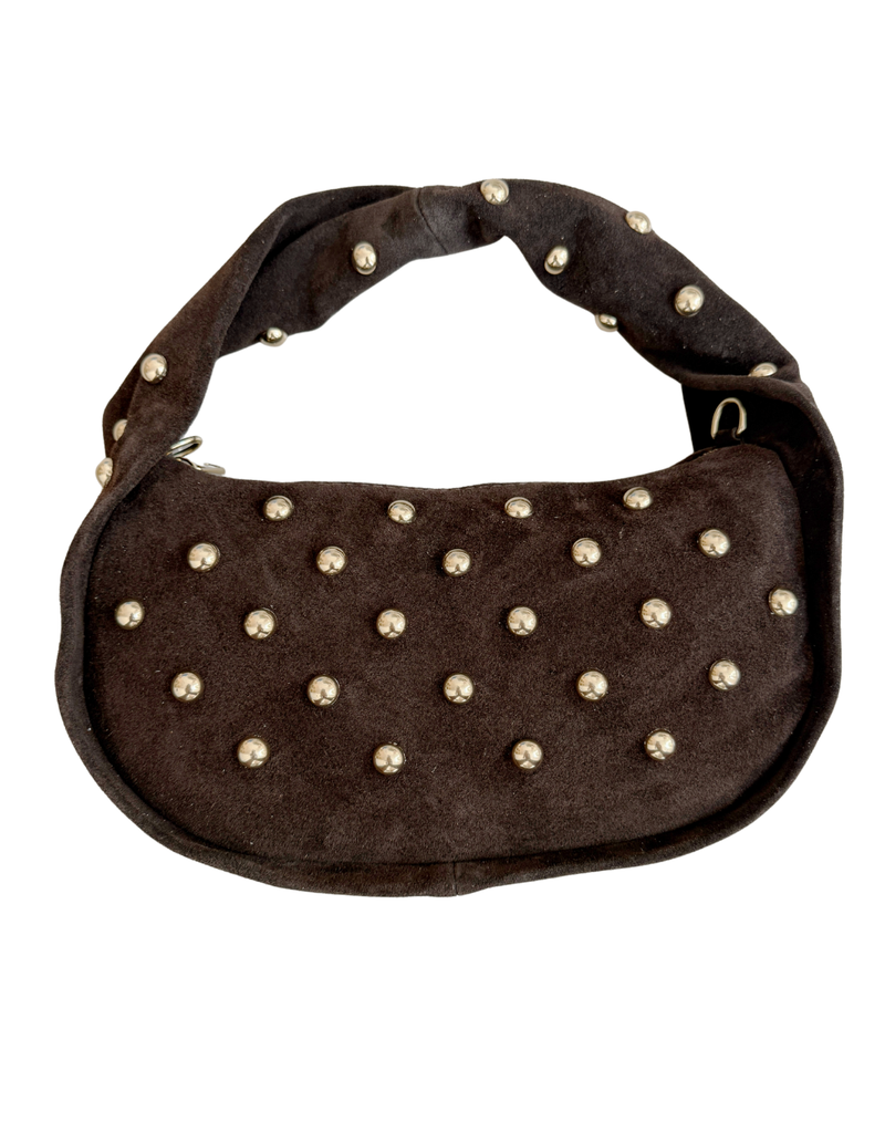 21Jewelz Midi handtas met gouden studs - suede donker bruin