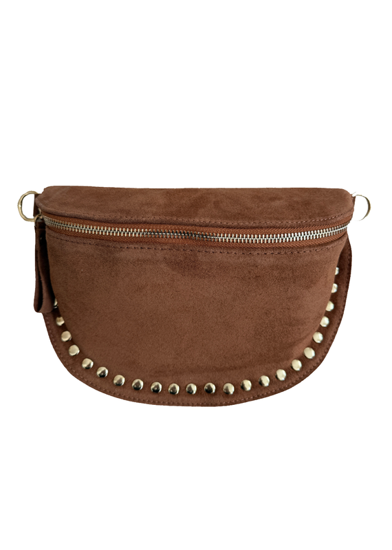 21Jewelz Crossbody tas met gouden studs - suede camel