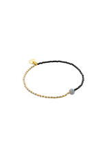 Biba Elastische armband met grote kraal - zwart/grijs