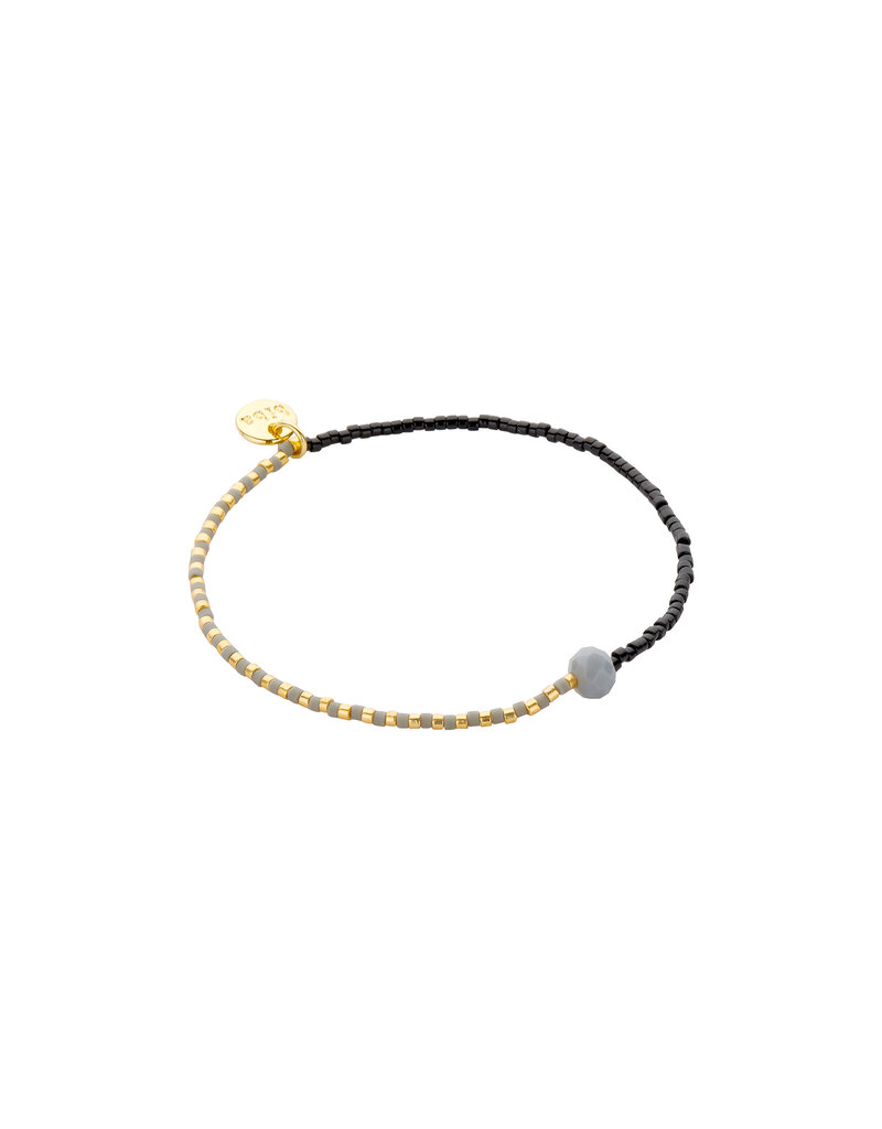 Biba Elastische armband met grote kraal - zwart/grijs