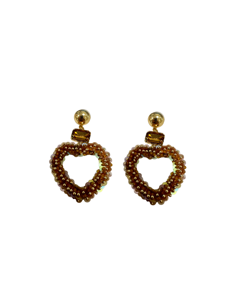 21Jewelz Drielaags oorbellen met steen & hart - bruin