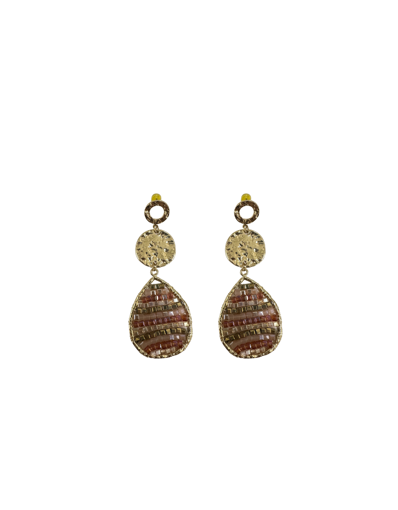 21Jewelz Drielaags oorbellen met kraaltjes - groen/roest