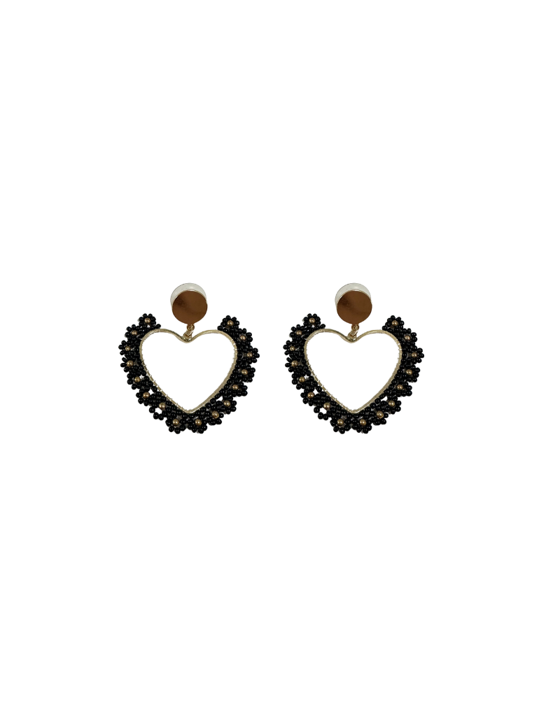 My Jewellery Oorbellen in de vorm van een hartje met bloemen - zwart
