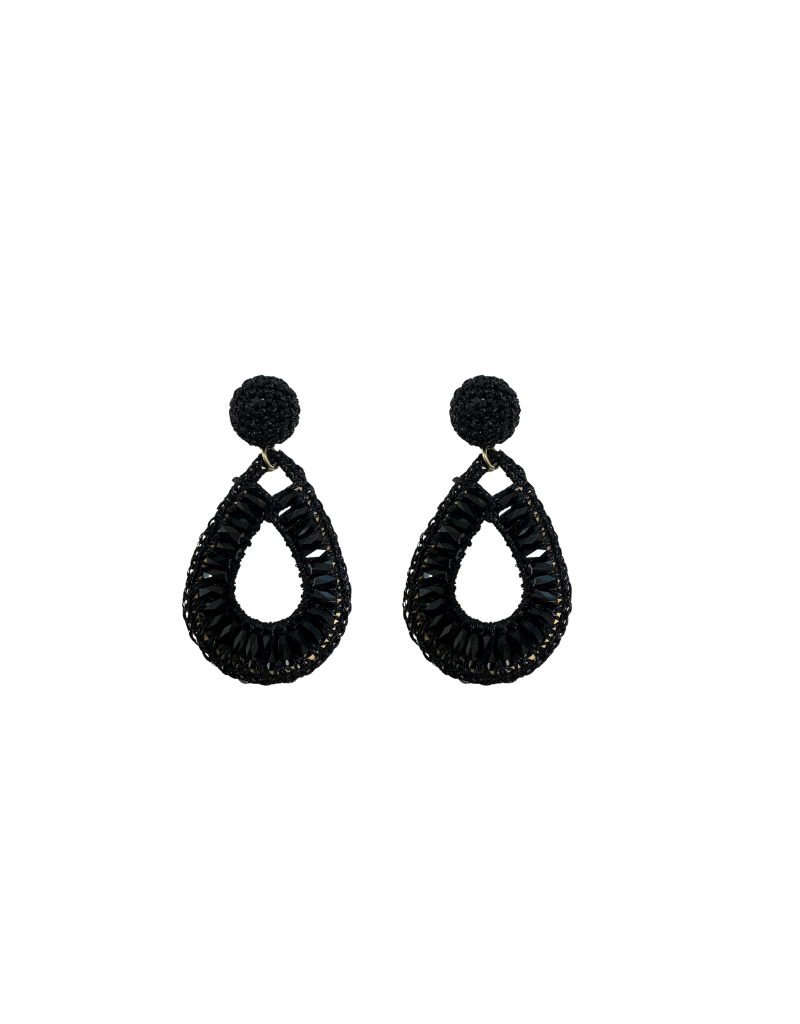 My Jewellery Zwarte oorbellen met stof en kralen