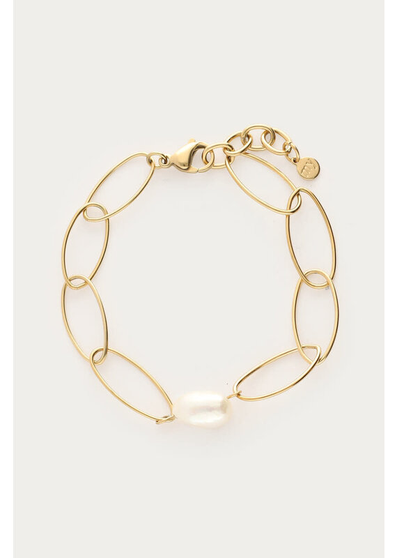 My Jewellery My Jewellery - Bold schakelarmband met zoetwaterparels - goud