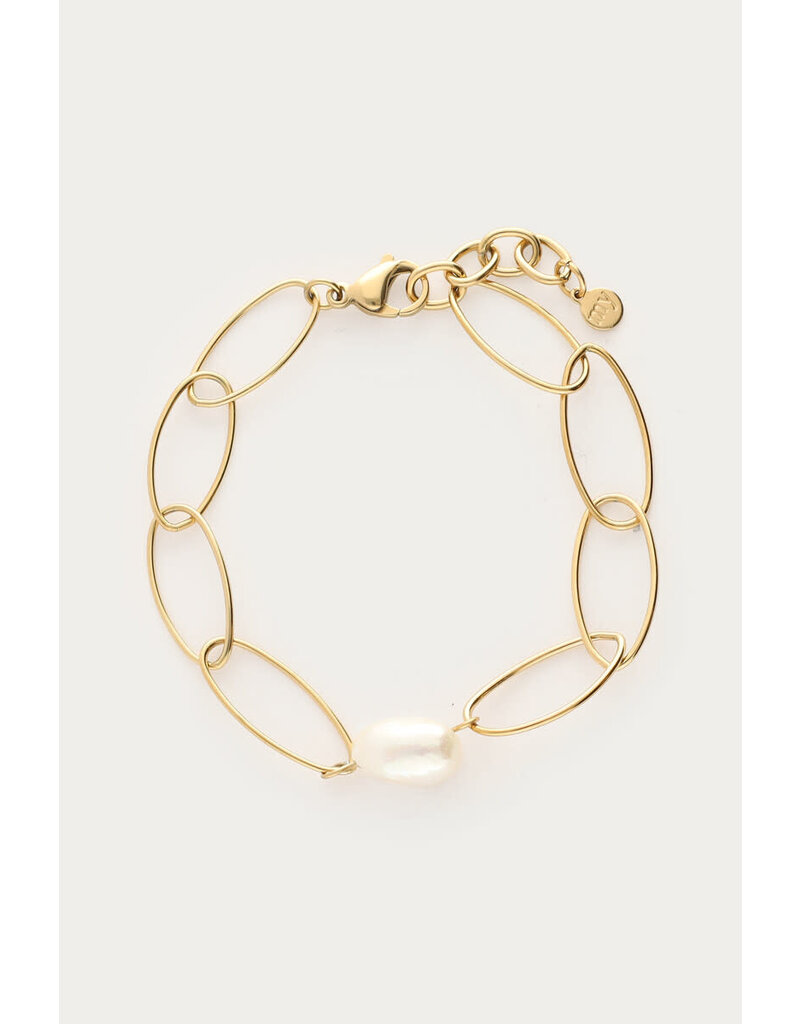 My Jewellery My Jewellery - Bold schakelarmband met zoetwaterparels - goud