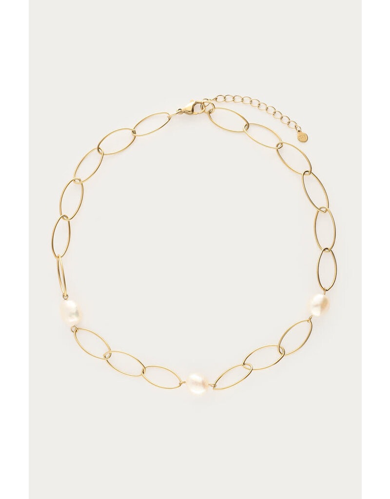 My Jewellery My Jewellery - Bold schakelketting met zoetwaterparels - goud