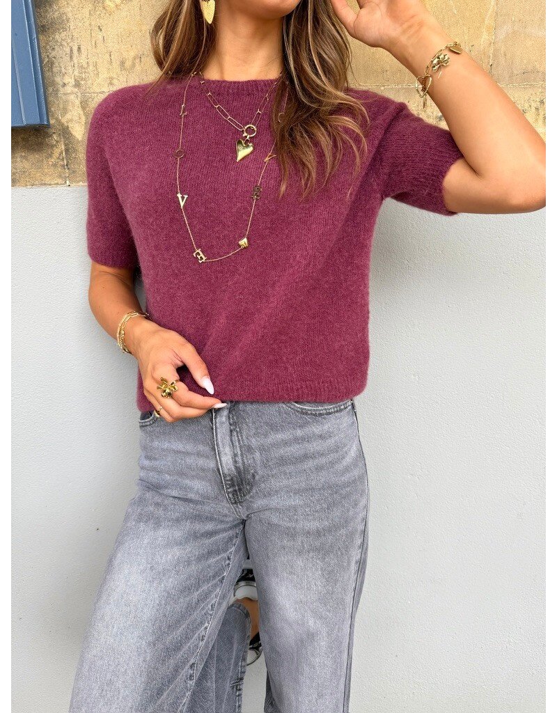 21Jewelz Effen basic truitje met korte mouw - bordeaux