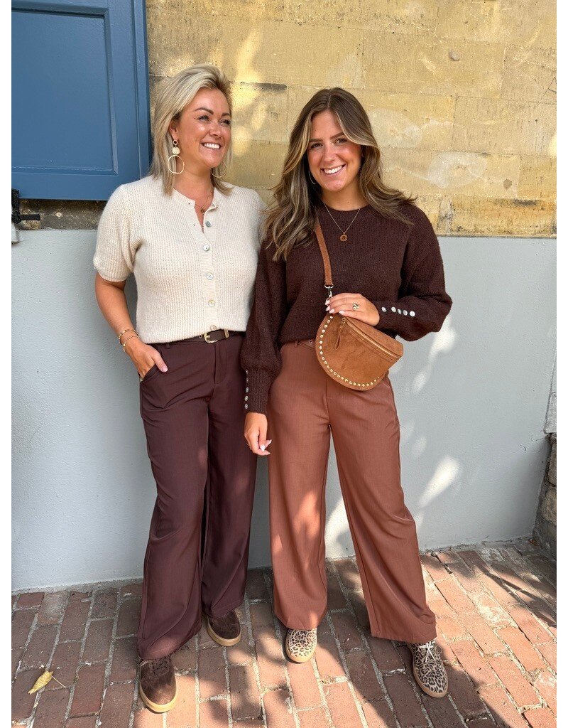 21Jewelz Losvallende pantalon met ceintuur - choco bruin