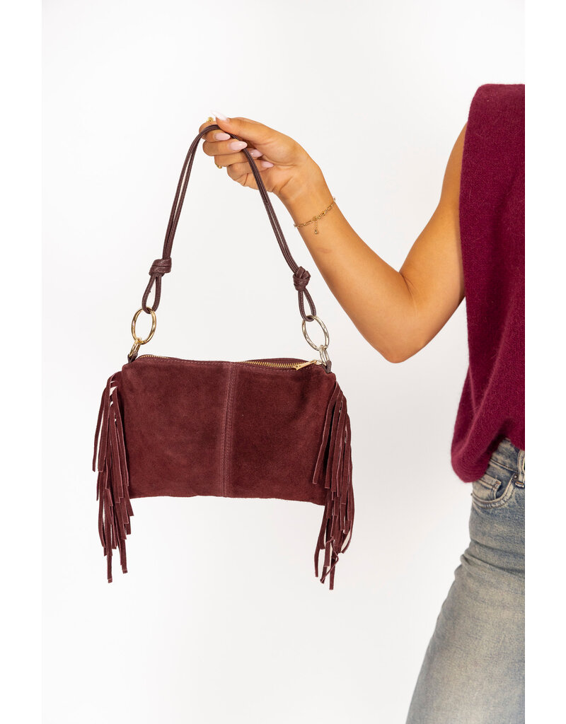21Jewelz Tas met gouden ringen & franjes -  suede burgundy