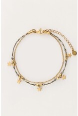 My Jewellery Minimalistische armband met koord en sterren - goud