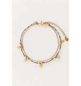 My Jewellery Minimalistische armband met koord en sterren - goud