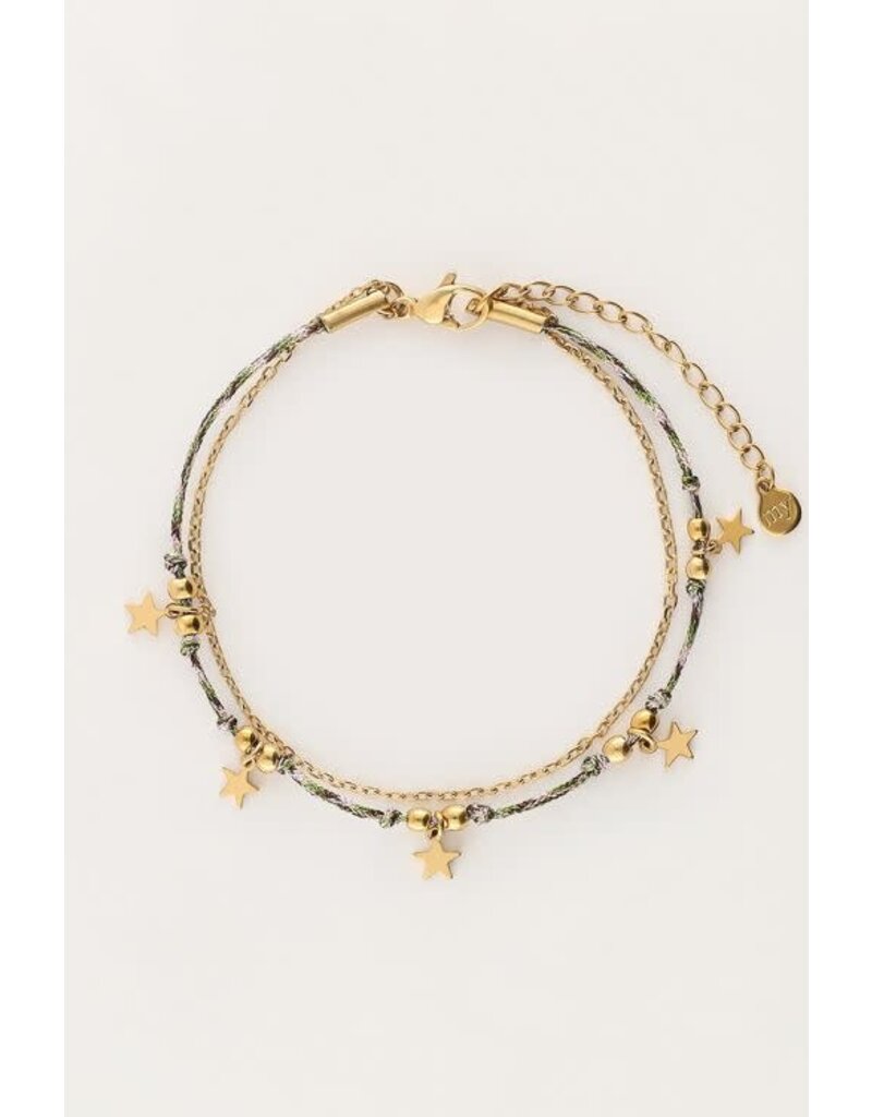 My Jewellery Minimalistische armband met koord en sterren - goud