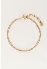 My Jewellery Armband met dubbele ketting en vierkantjes - goud
