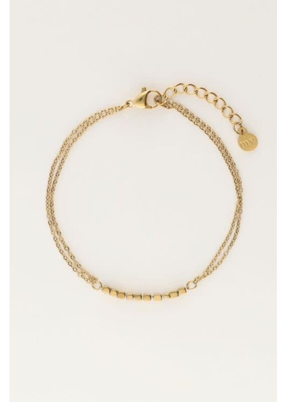 My Jewellery Armband met dubbele ketting en vierkantjes - goud