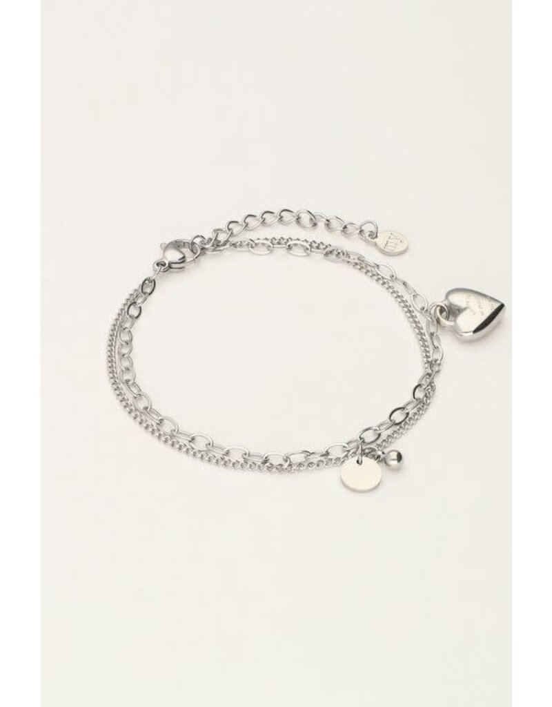 My Jewellery Minimalistische dubbele armband met hartjes bedel - zilver