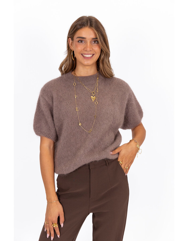 21Jewelz Wollige trui met korte mouwen - taupe