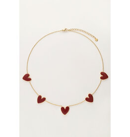 My Jewellery My Jewellery - Fijne ketting met burgundy hartjes - goud
