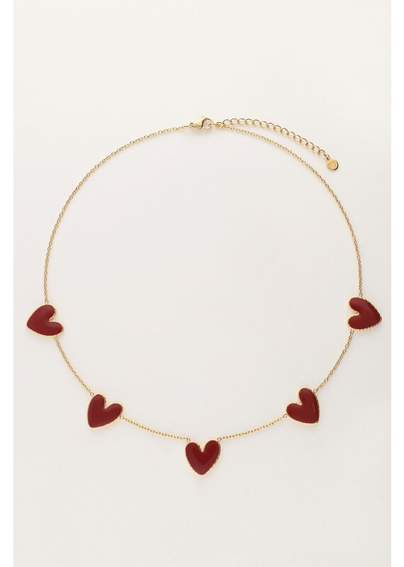 My Jewellery My Jewellery - Fijne ketting met burgundy hartjes - goud