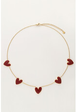 My Jewellery My Jewellery - Fijne ketting met burgundy hartjes - goud