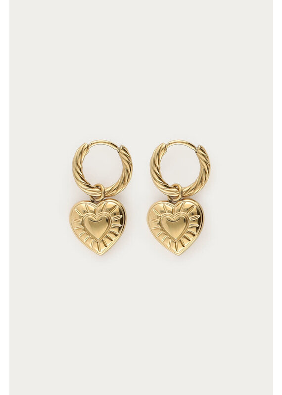 My Jewellery My Jewellery - Mystic oorringen met gestreept hart - goud