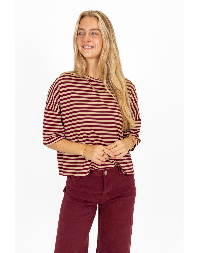 21Jewelz Gestreept shirt - bordeaux/camel