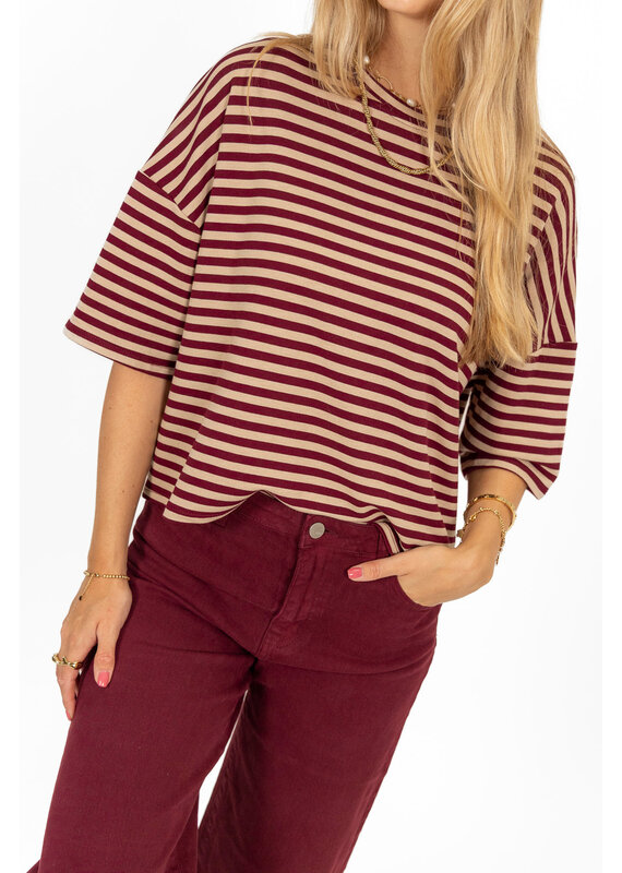 21Jewelz Gestreept shirt - bordeaux/camel