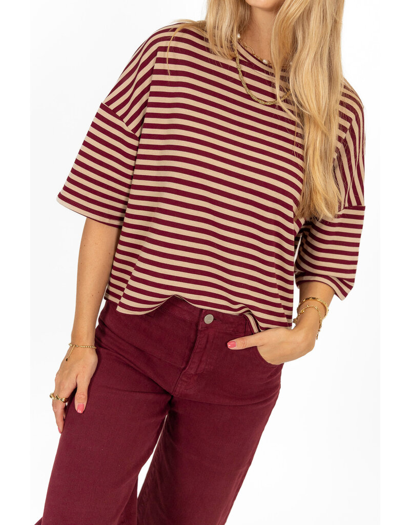 21Jewelz Gestreept shirt - bordeaux/camel