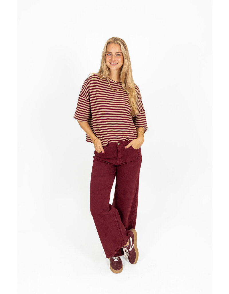 21Jewelz Gestreept shirt - bordeaux/camel