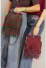 21Jewelz Vierkante tas met franjes & gouden studs - choco bruin