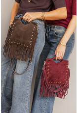 21Jewelz Vierkante tas met franjes & gouden studs - bordeaux