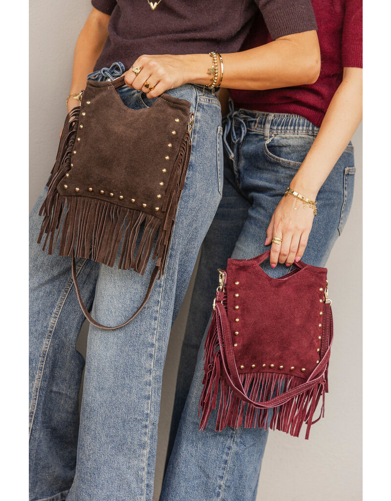 21Jewelz Vierkante tas met franjes & gouden studs - bordeaux