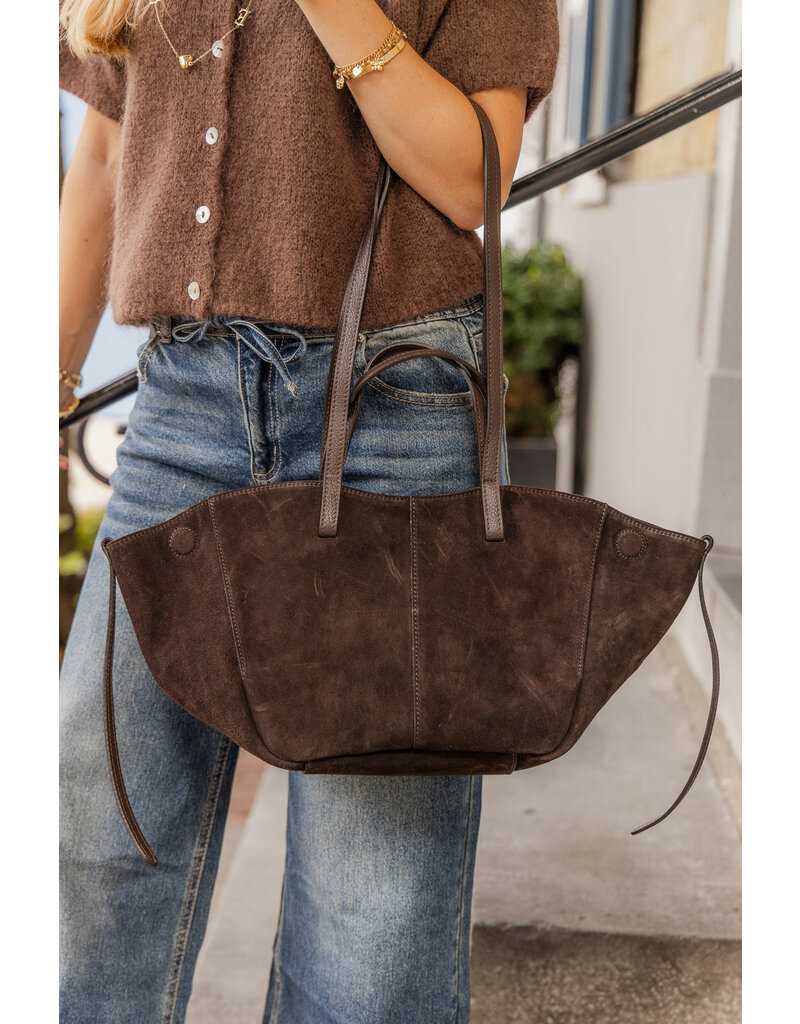 21Jewelz Midi suede shopper met dubbel hengsel - choco