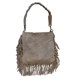 21Jewelz Medium handtas met vlecht en franjes - suede taupe