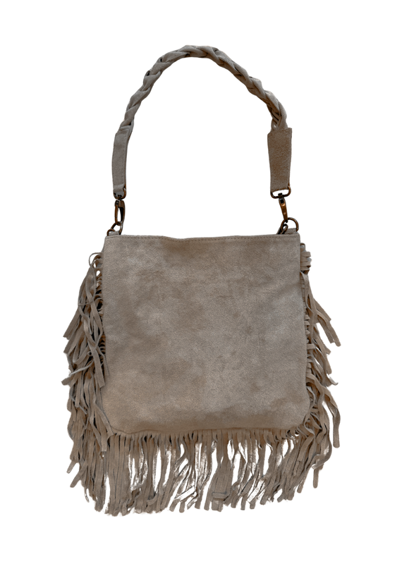 21Jewelz Medium handtas met vlecht en franjes - suede taupe