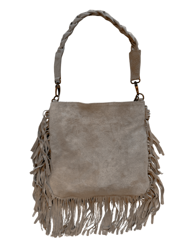 21Jewelz Medium handtas met vlecht en franjes - suede taupe