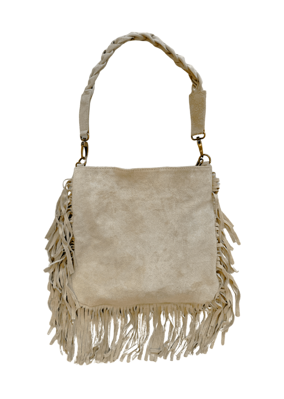21Jewelz Medium handtas met vlecht en franjes - suede beige