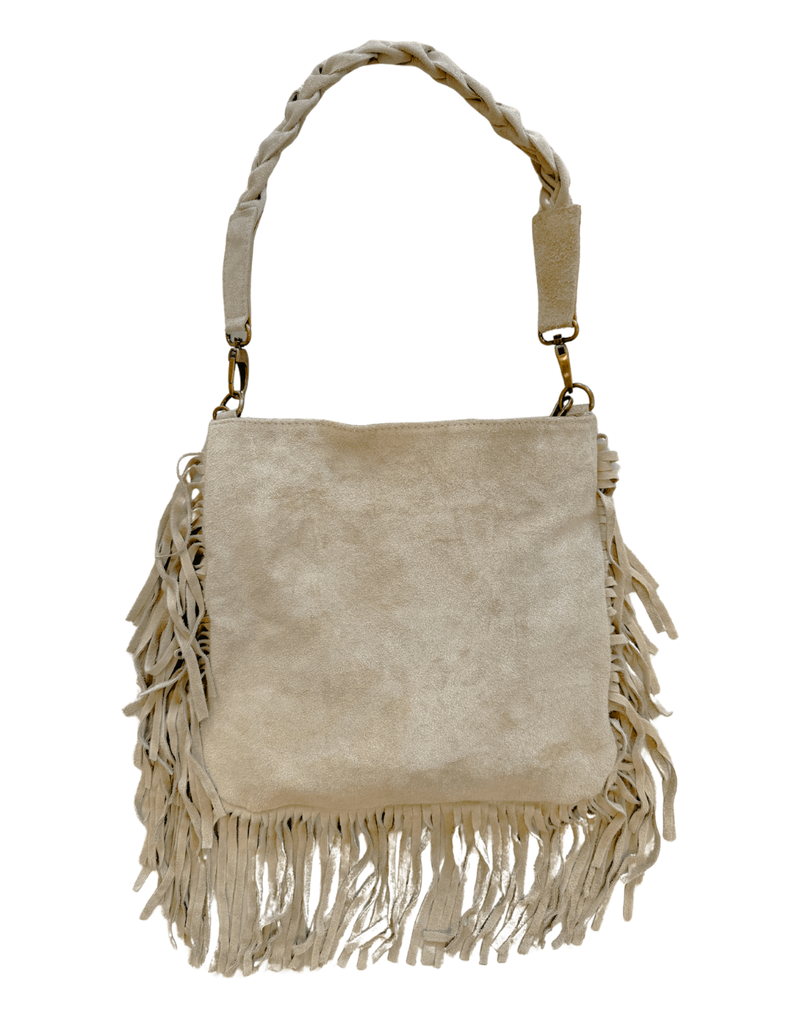 21Jewelz Medium handtas met vlecht en franjes - suede beige