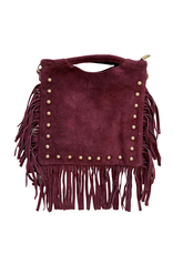 21Jewelz Vierkante tas met franjes & gouden studs - bordeaux