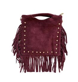21Jewelz Vierkante tas met franjes & gouden studs - bordeaux