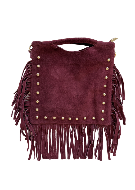 21Jewelz Vierkante tas met franjes & gouden studs - bordeaux