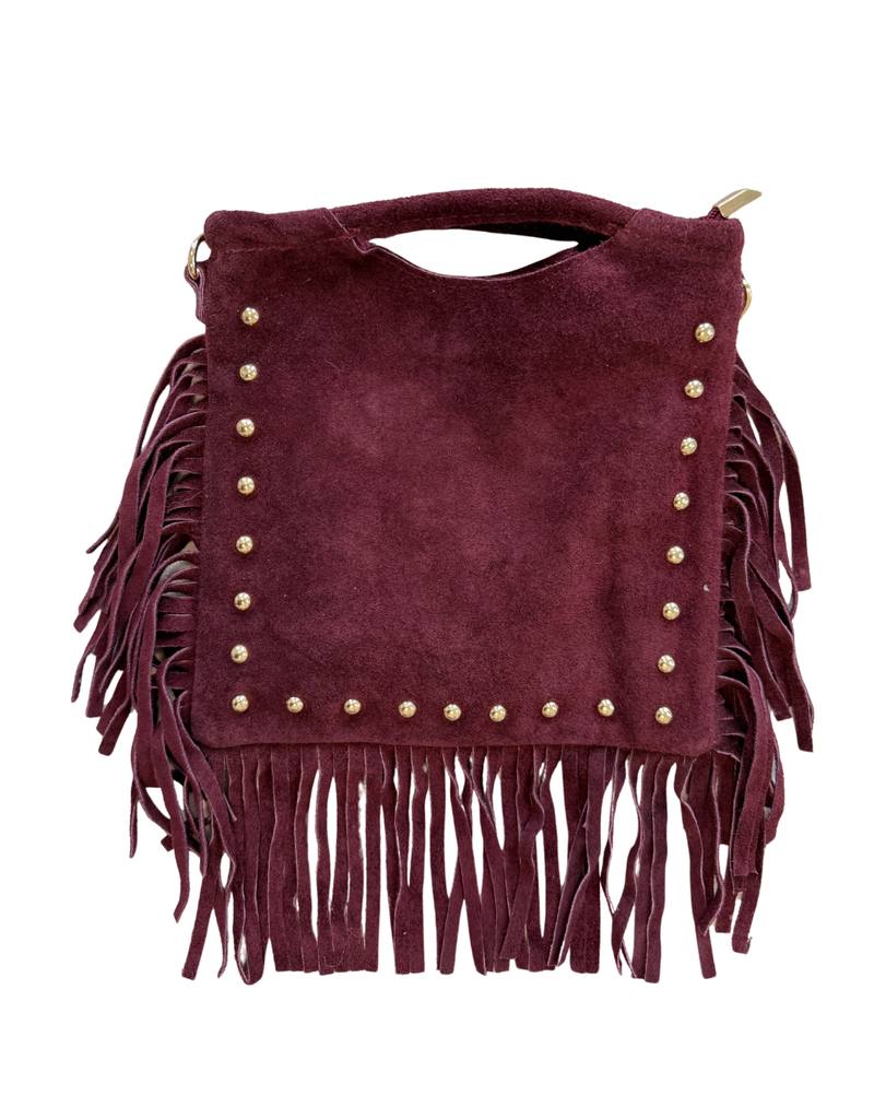 21Jewelz Vierkante tas met franjes & gouden studs - bordeaux