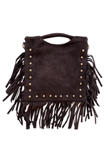 21Jewelz Vierkante tas met franjes & gouden studs - choco bruin