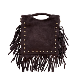 21Jewelz Vierkante tas met franjes & gouden studs - choco bruin