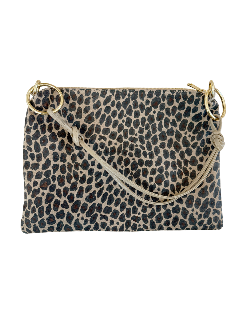 21Jewelz Middel grote tas met gouden ringen - suede panterprint
